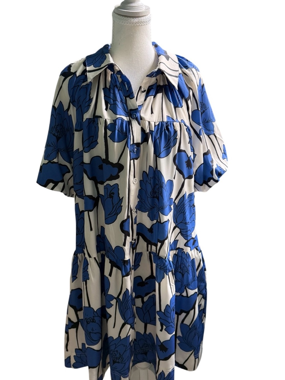 Women’s Blue Floral Summer Button Down Shirt Dress XL NWT by Wenrine